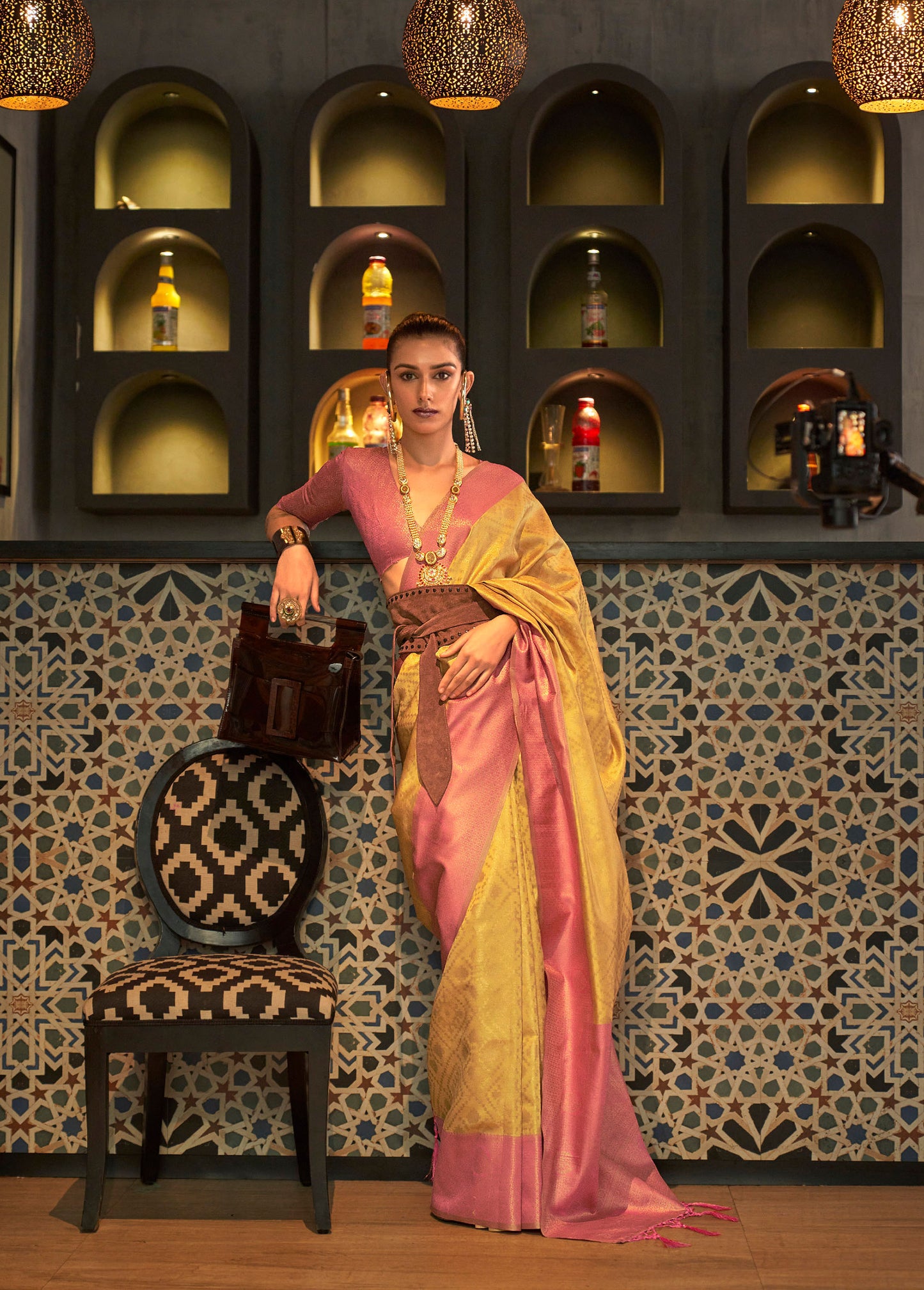 Yellow Kaizaa Silk Zari Base Chaap Handloom Saree