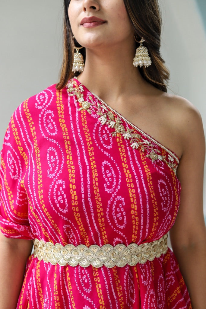 Meher Pink Georgette Bandhani Festive Palazzo set