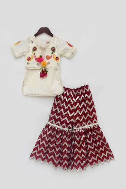 Off white Kurti with Maroon Sharara