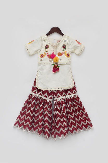 Off white Kurti with Maroon Sharara