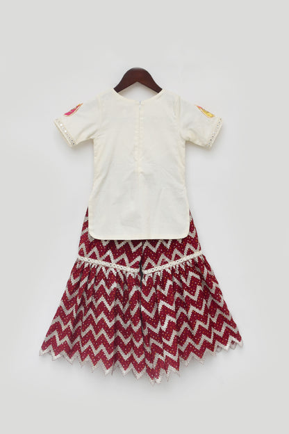 Off white Kurti with Maroon Sharara