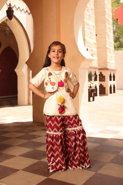 Off white Kurti with Maroon Sharara