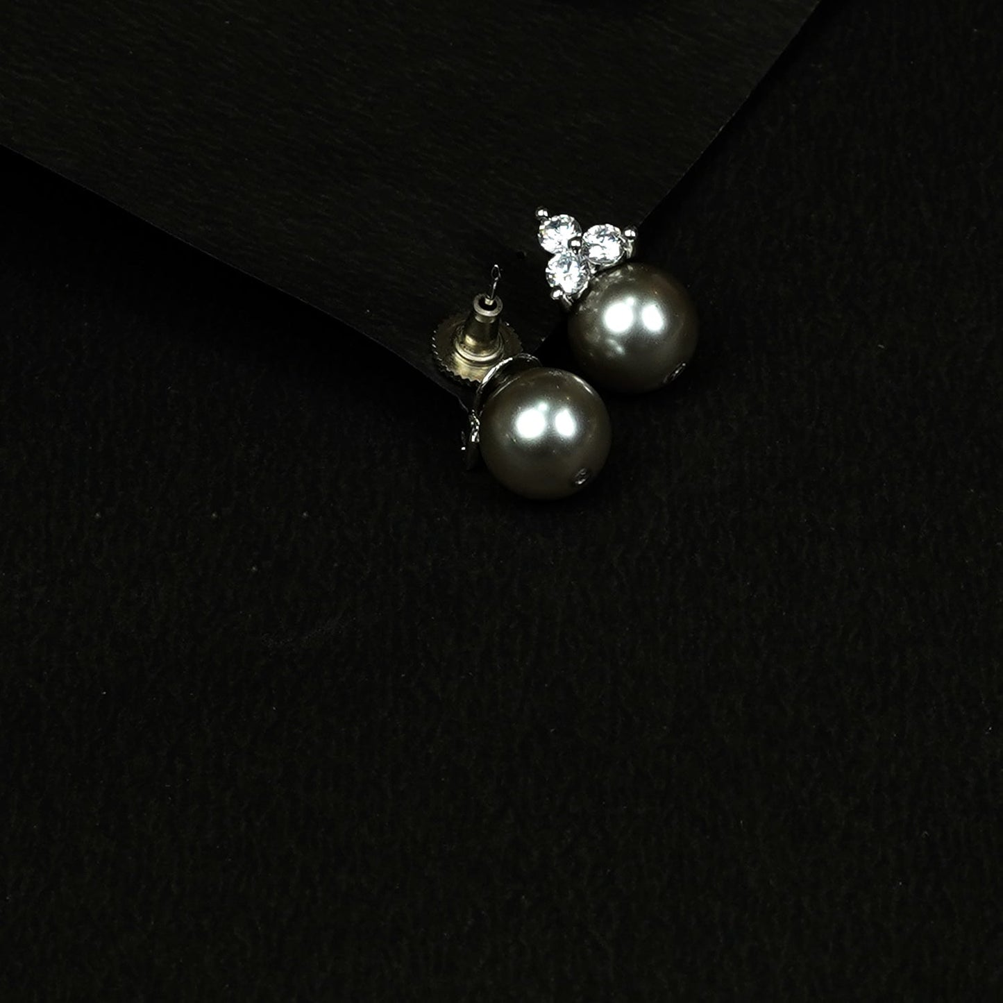Zevar Club Rhodium-Plated Cubic Zirconia & Glossy Black Gunmetal Pearl Drop Earrings