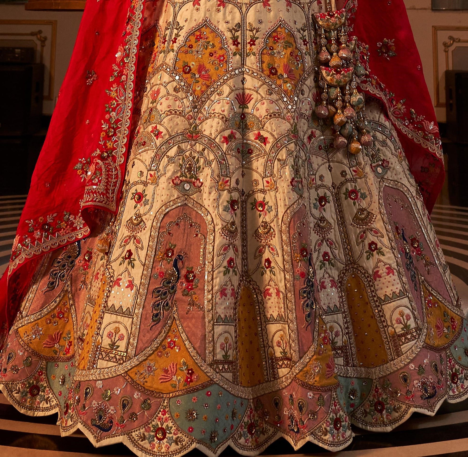 White Zardozi Work Raw Silk Bridal Lehenga