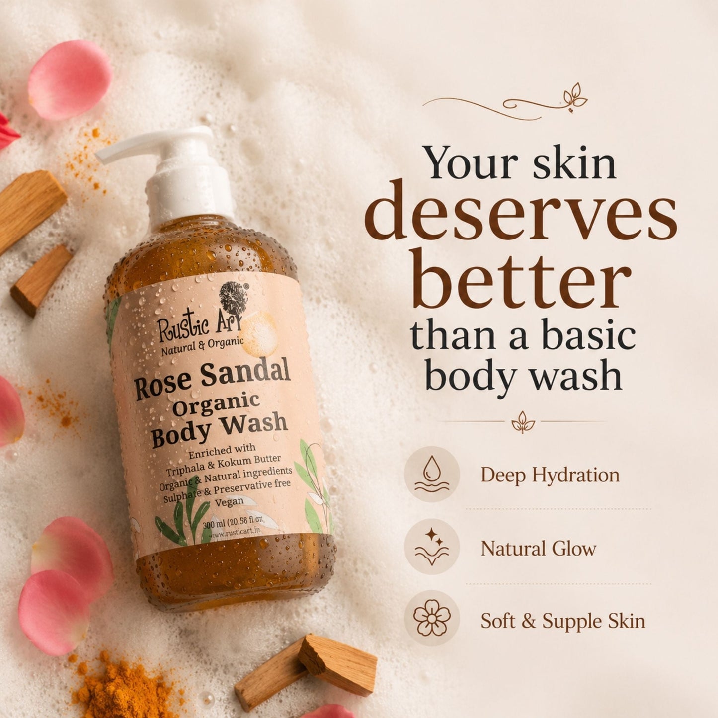 Rose Sandal Body Wash (300ml)