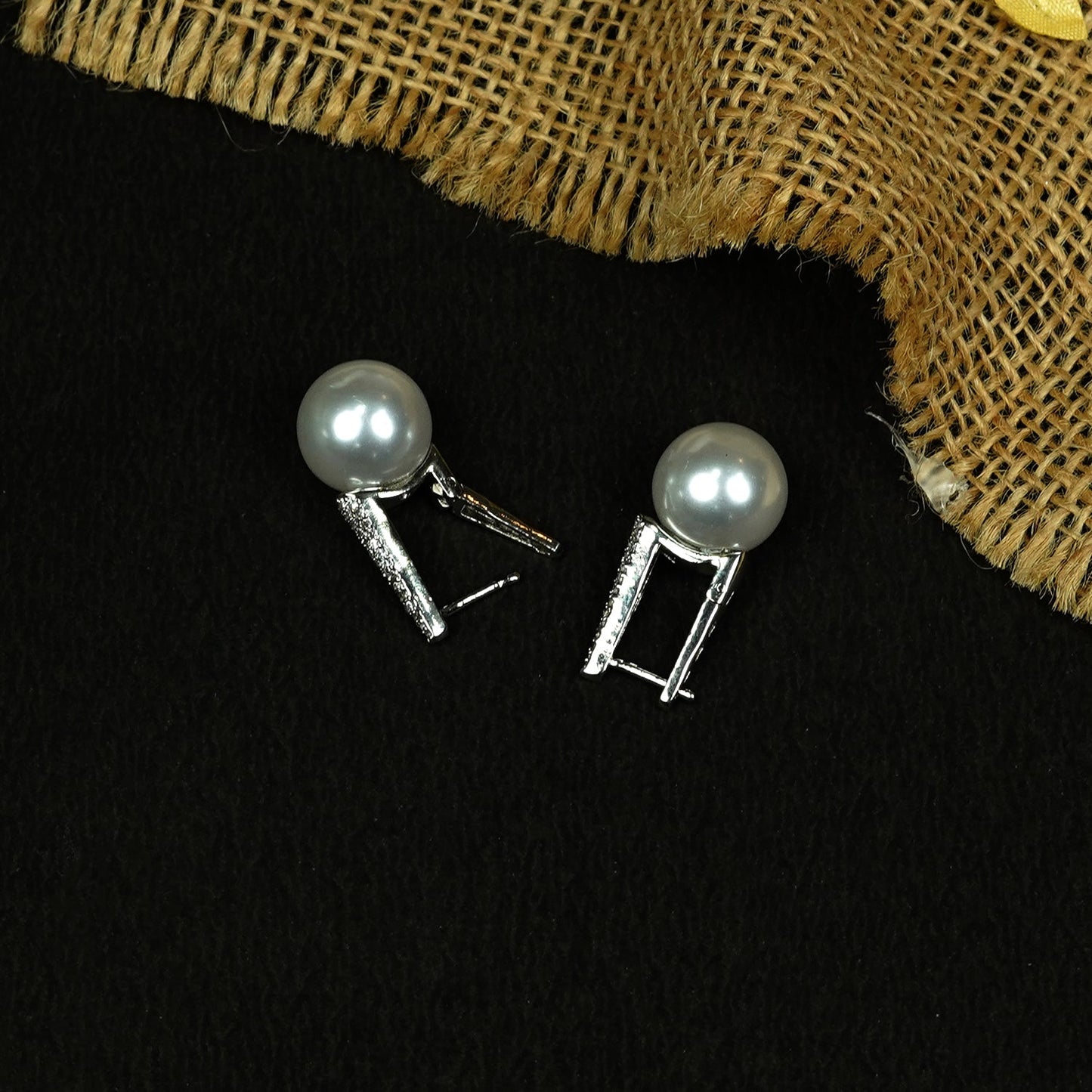 Zevar Club Rhodium-Plated Handcrafted Pointed Cubic Zirconia Top & Glossy Pearl Drop Earrings