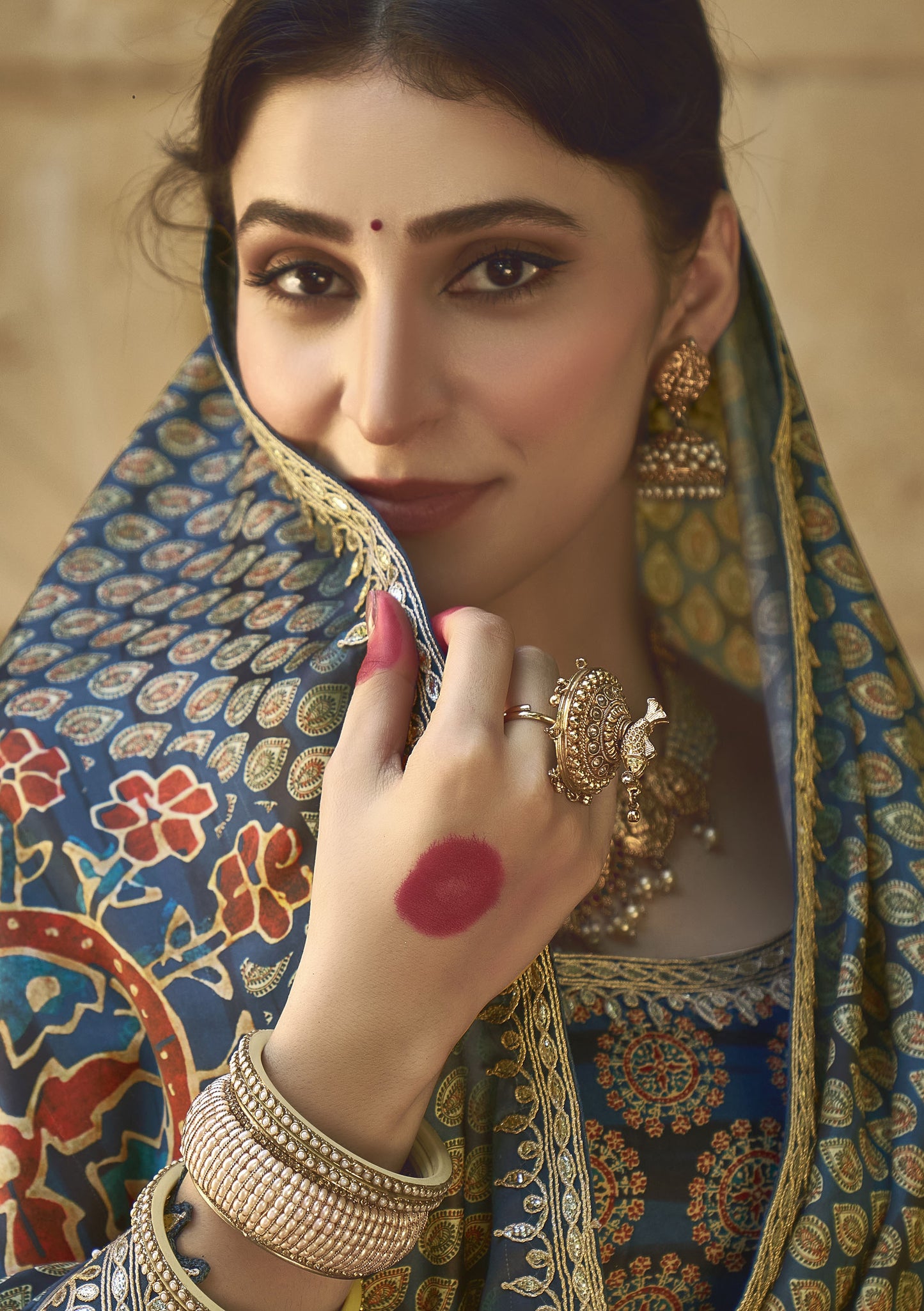 Blue Gajji Silk Hand Work Saree