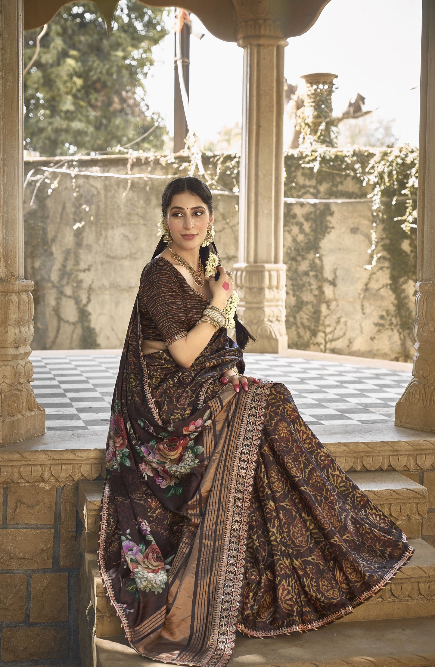 Brown Gaji Silk Gota with Minakari Work Saree
