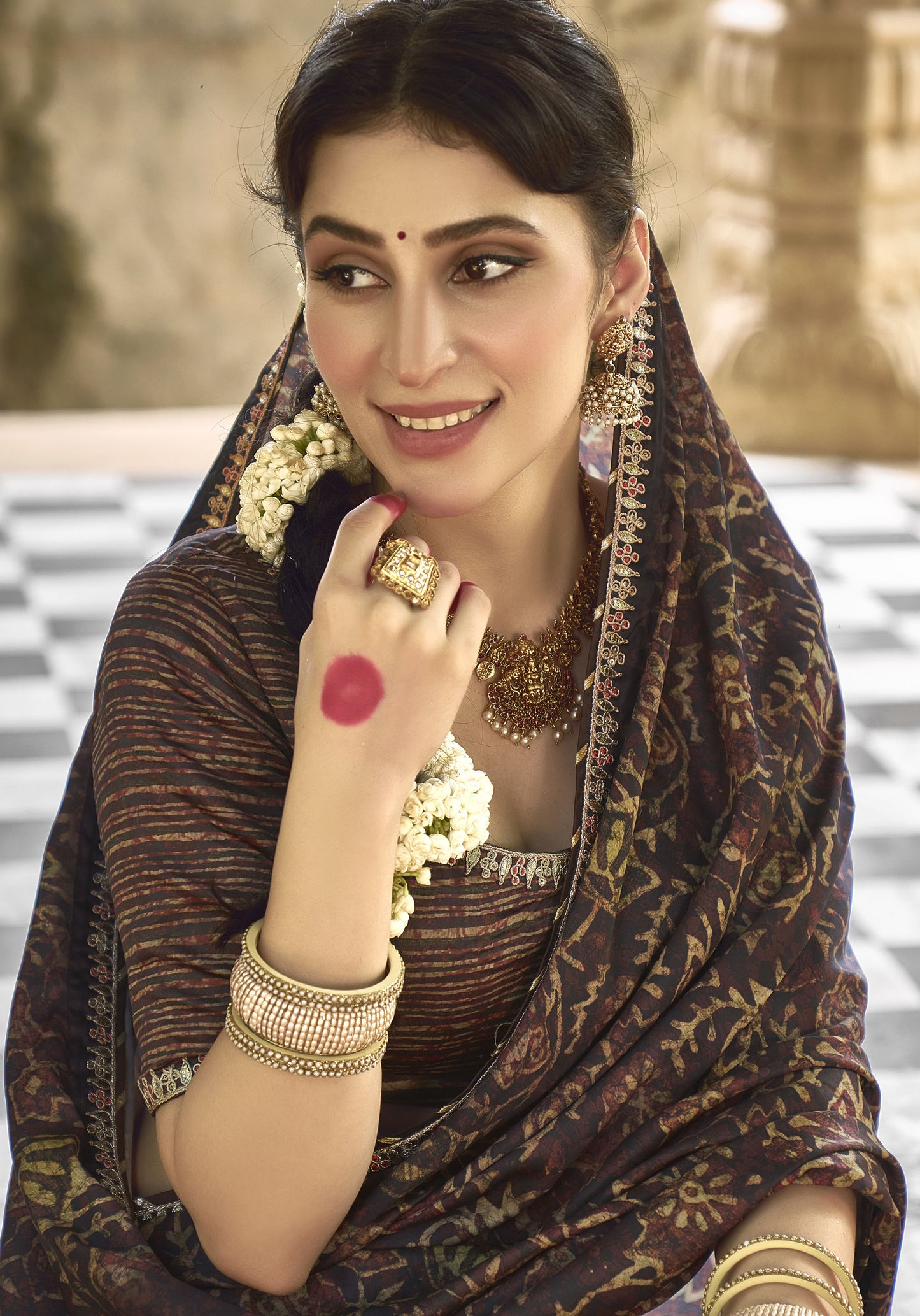 Brown Gaji Silk Gota with Minakari Work Saree