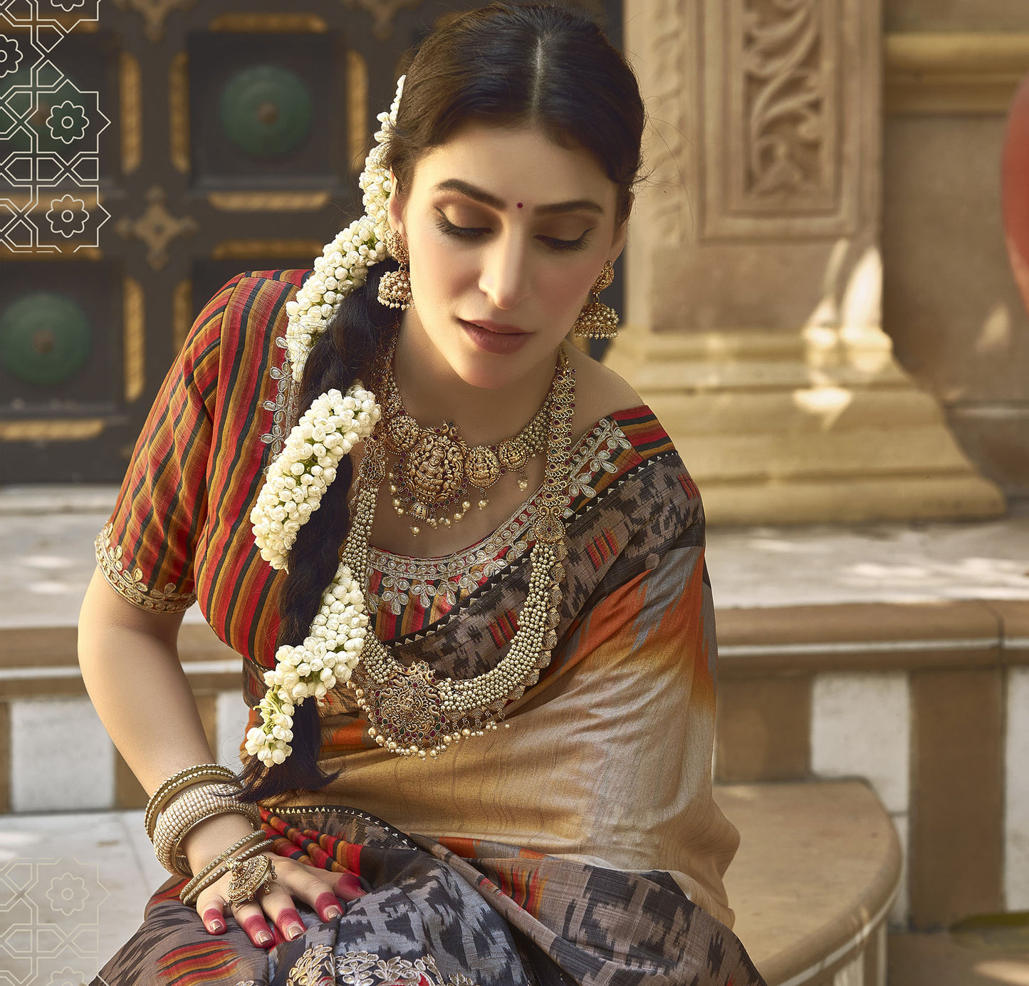 Cream Bhagalpuri Silk Gota Work Saree