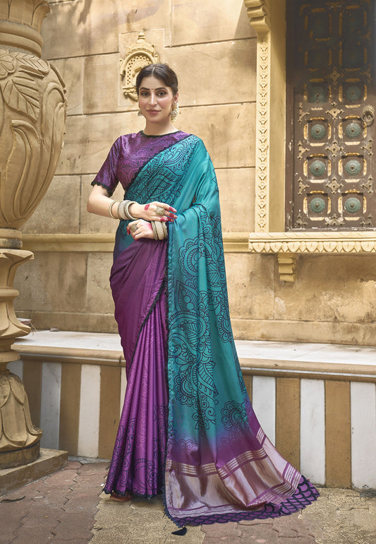 Blue and Purple Gaji Silk Gota with Minakari Work Saree