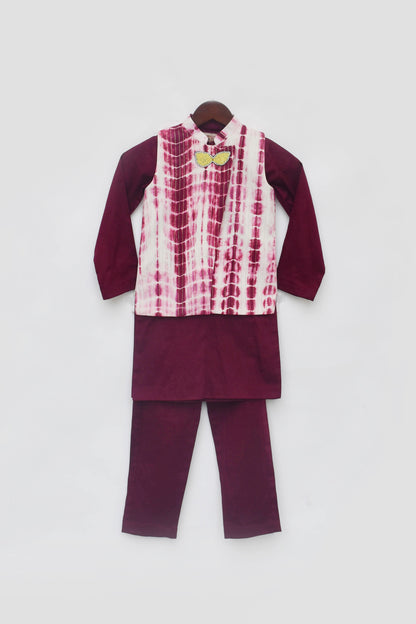 Maroon Tie and Dye Nehru Jacket with Kurta and Pant