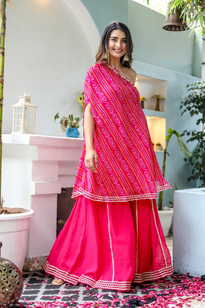 Meher Pink Georgette Bandhani Festive Palazzo set