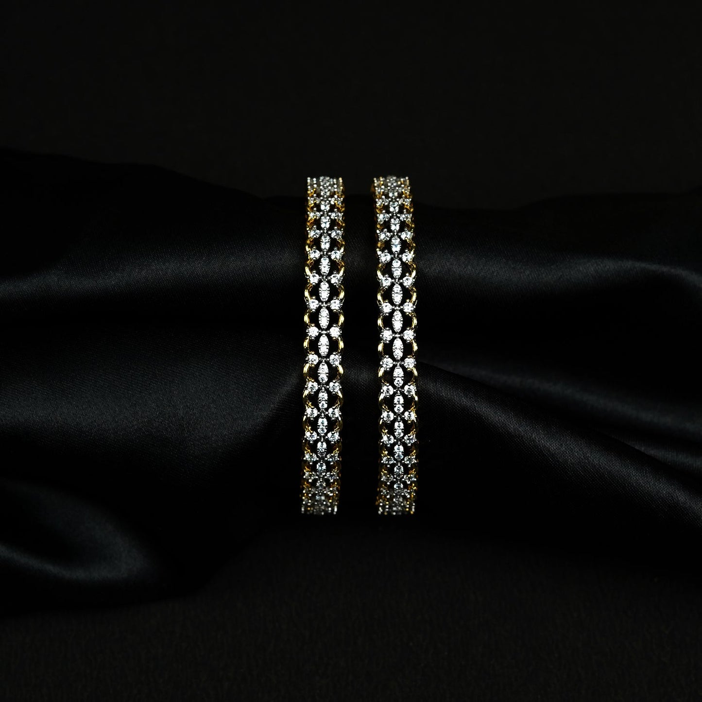 Zevar Club Set of 2 22K Gold-Plated Handcrafted AAA Cubic Zirconia Floral Vine Motif Premium Bangles