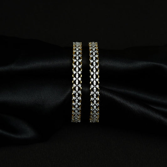 Zevar Club Set of 2 22K Gold-Plated Handcrafted AAA Cubic Zirconia Floral Vine Motif Premium Bangles