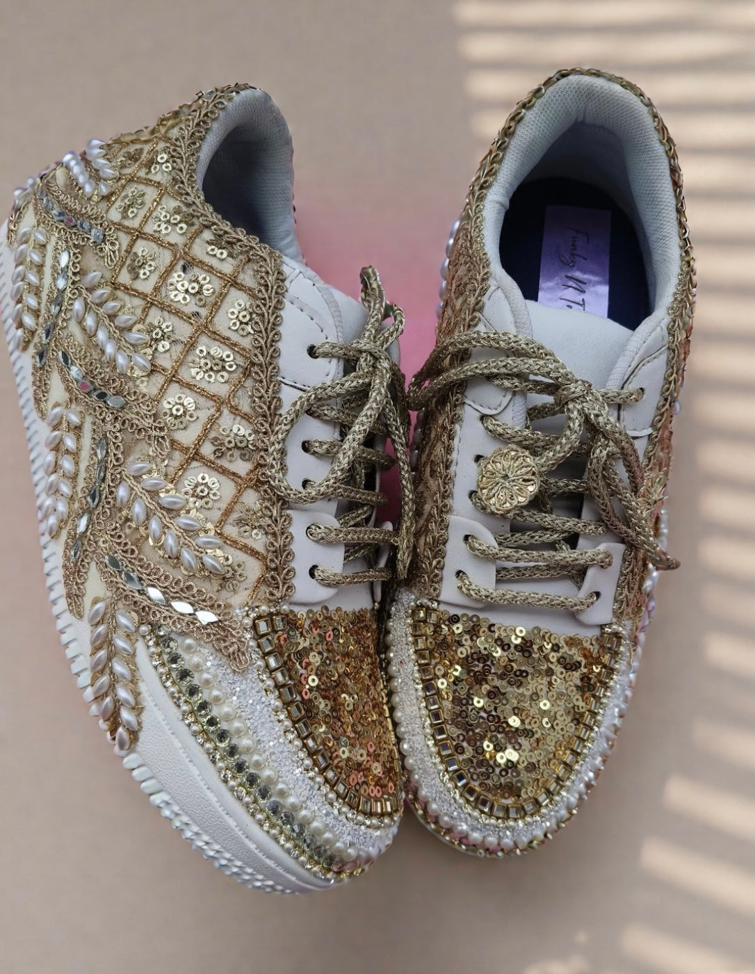 Golden Sequin Bridal Sneakers – Handcrafted Wedding Shoes for Brides