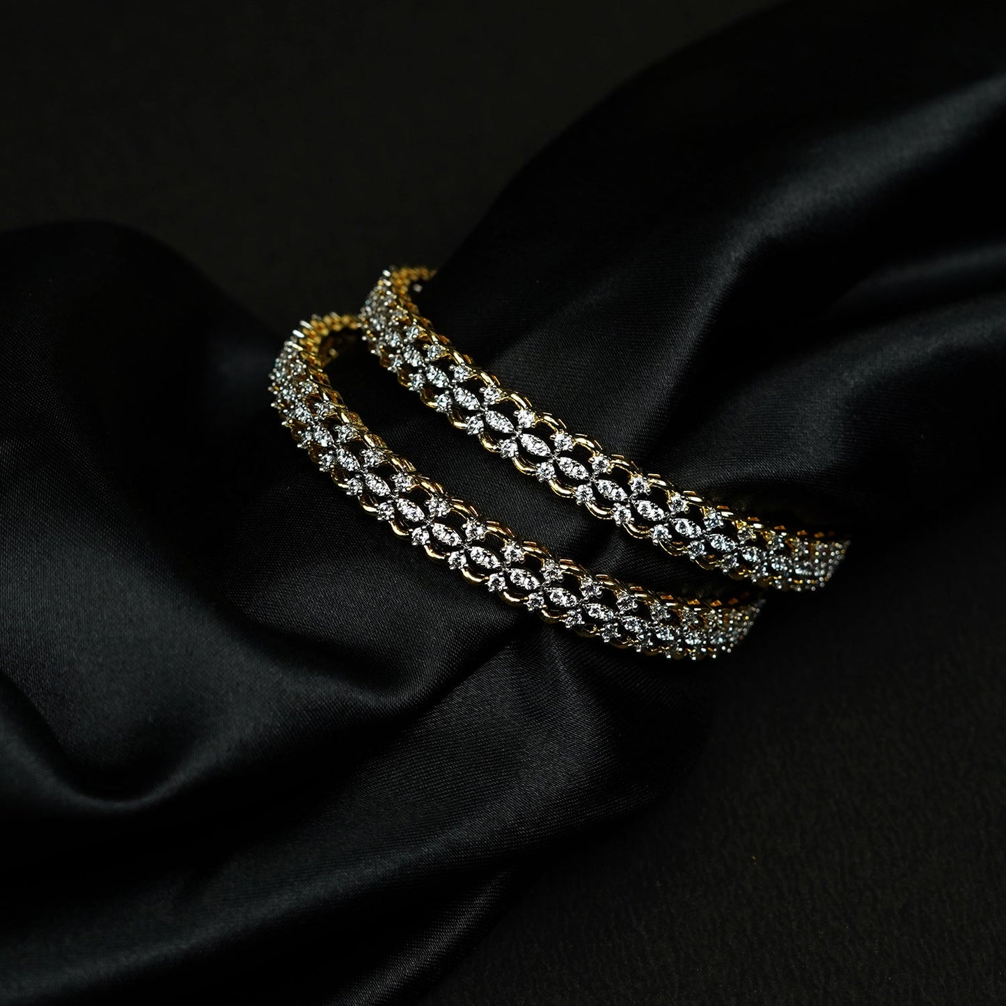 Zevar Club Set of 2 22K Gold-Plated Handcrafted AAA Cubic Zirconia Floral Vine Motif Premium Bangles