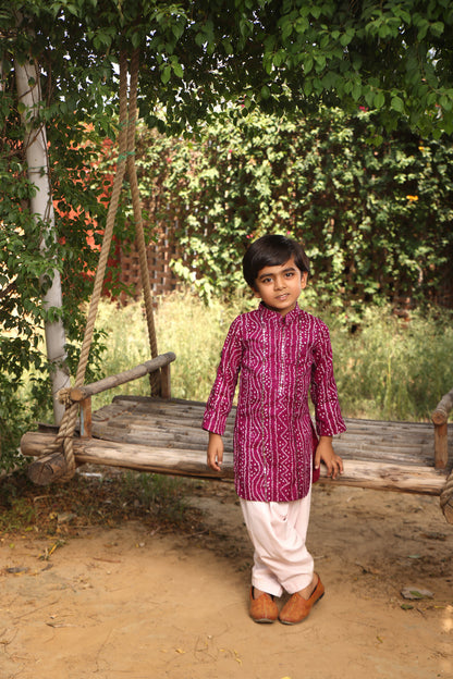 Purple Bandhaj Kurta with Salwar