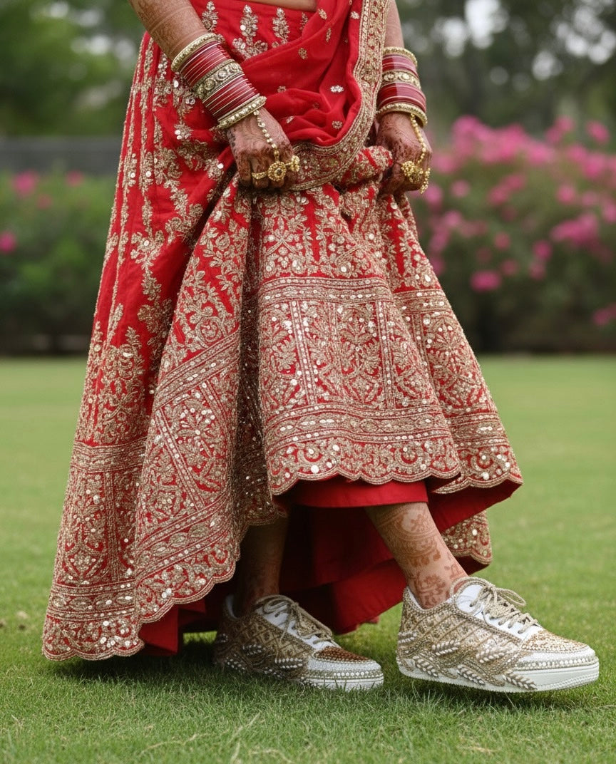 Golden Sequin Bridal Sneakers – Handcrafted Wedding Shoes for Brides