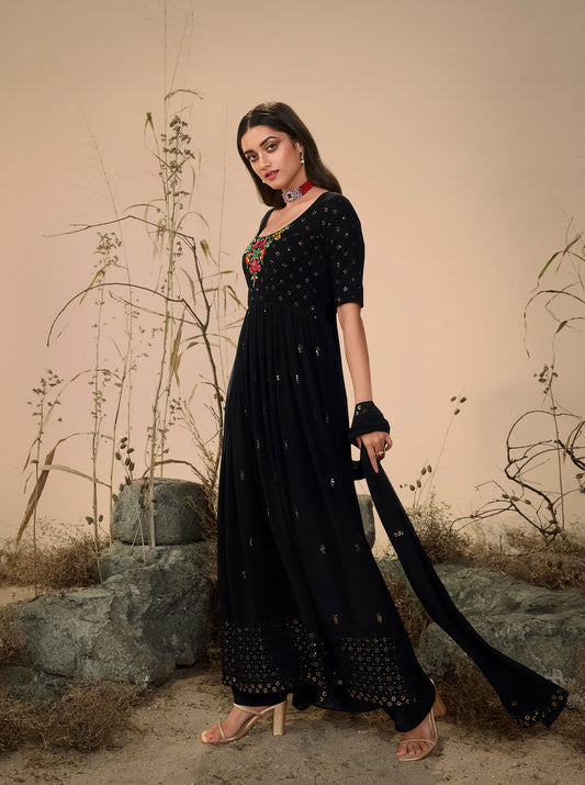 Black Georgette Sequence Work Partywear Anarkali