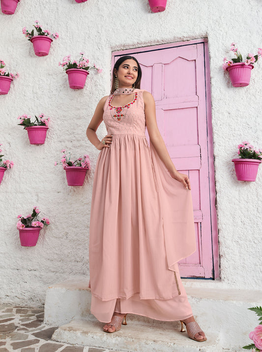 Peach Sequins Embroidery Georgette  Anarkali  for Wedding guest