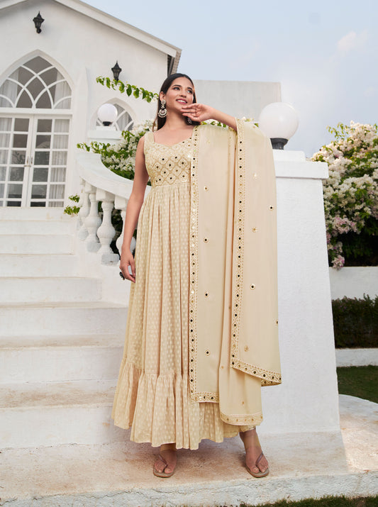 Light Brown Sequins Embroidery Georgette Anarkali for Wedding guest