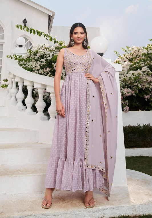 Light Purple Sequins Embroidery Georgette Anarkali for Wedding guest