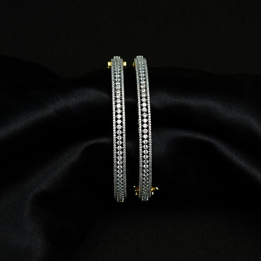 Zevar Club Set of 2 Gold-Plated Handcrafted AAA Cubic Zirconia Studded Elegant Border-Edged Premium Screw Adjustable Bangles