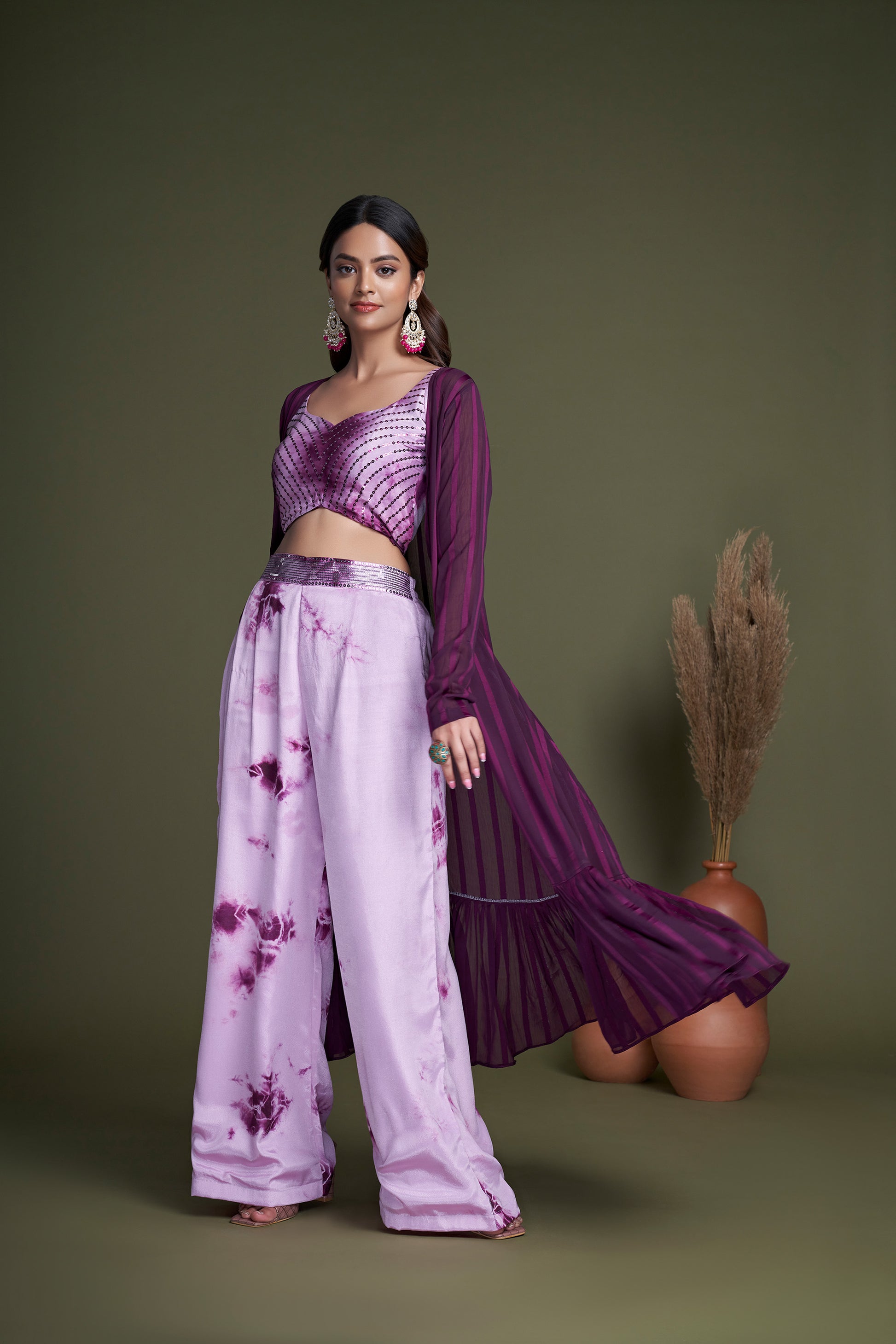 Purple Embroidered Silk Party Wear Palazzo