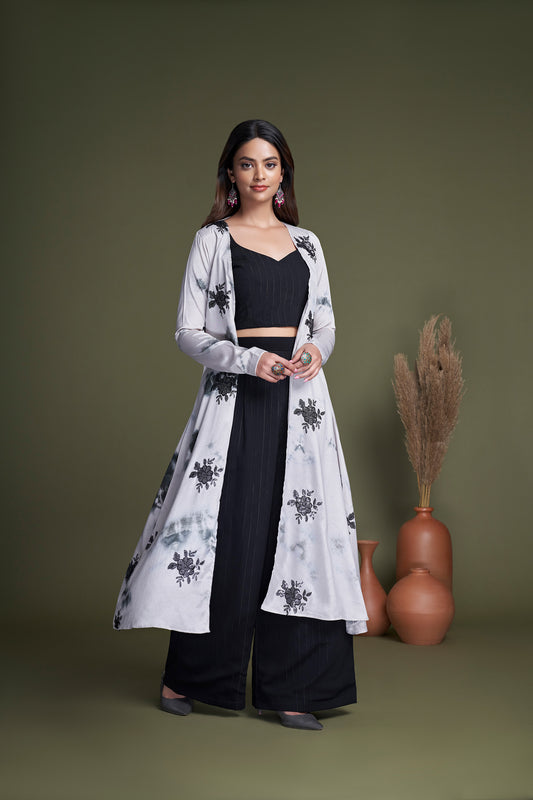 Black and White Embroidered Silk Party Wear Palazzo