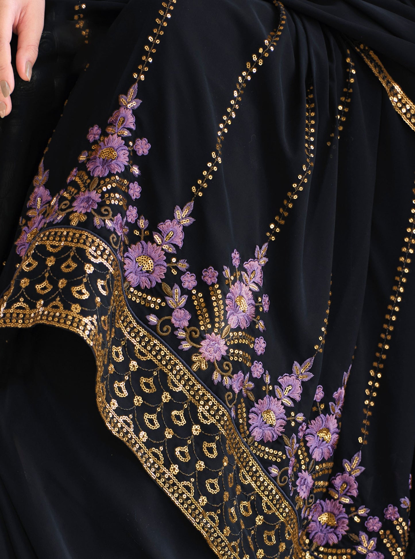 Dark Blue Thread Embroidery Georgette Sharara for Mehendi
