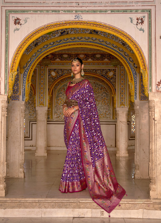 Purple and Maroon Color Patola Paithani Silk Saree