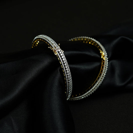 Zevar Club Set of 2 Gold-Plated Handcrafted AAA Cubic Zirconia Studded Elegant Border-Edged Premium Screw Adjustable Bangles