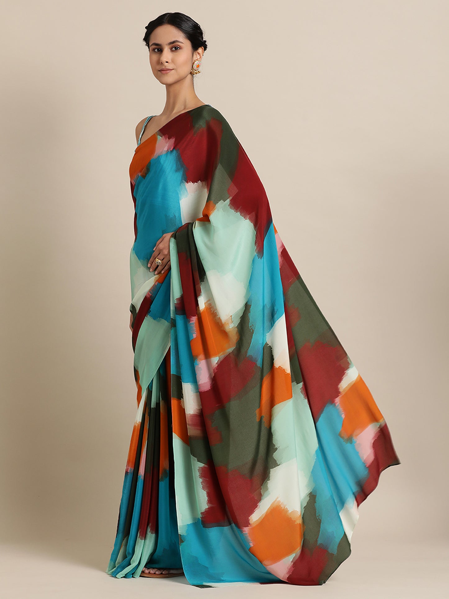 Abstract Strokes in Natural crepe Multi Color Saree