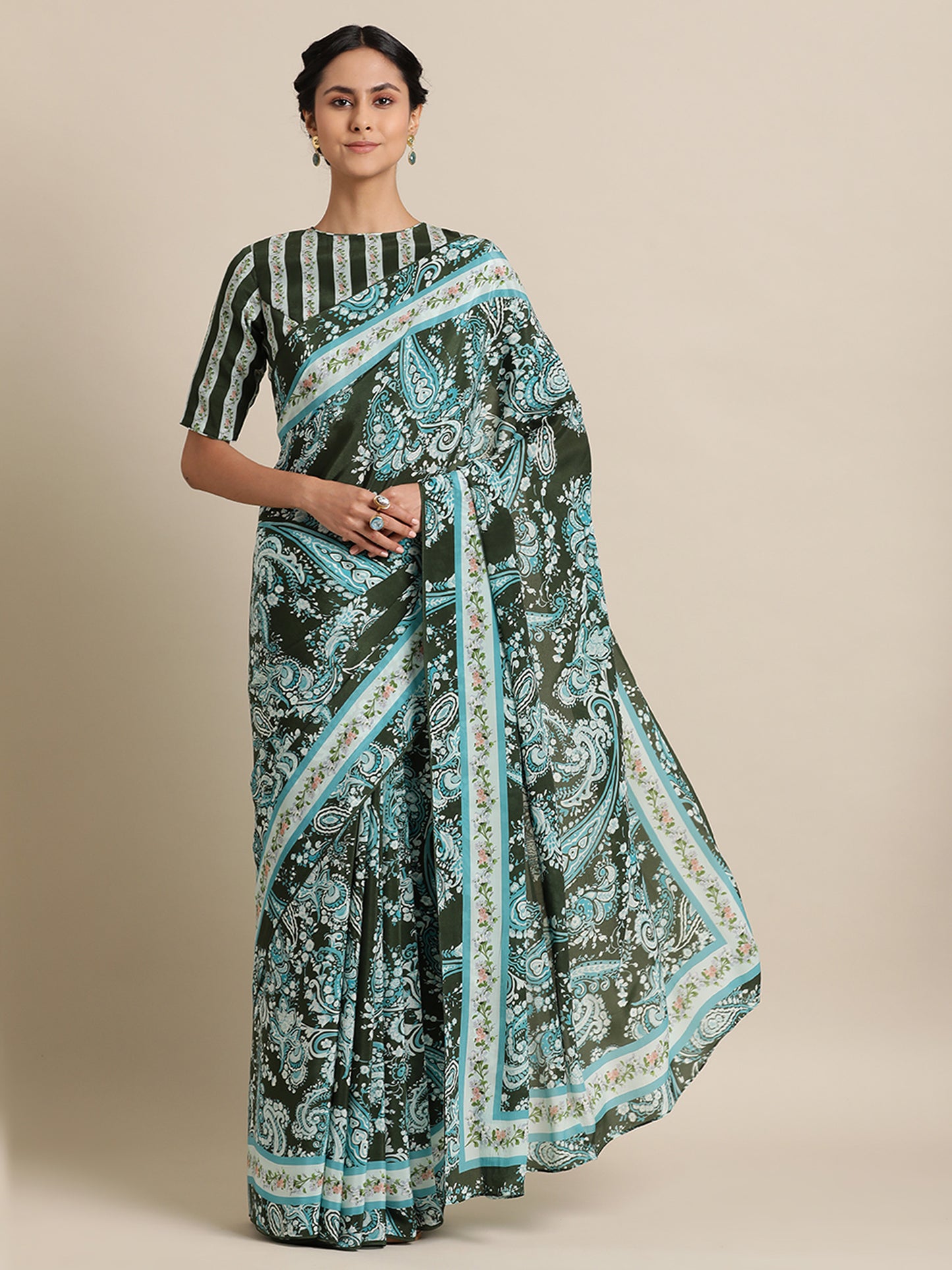 Paisley Passion In Natural Crepe Green Saree