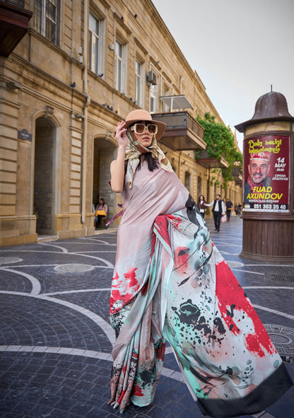 Pastel Lavender Krayon Pure Silk Crepe Print Saree