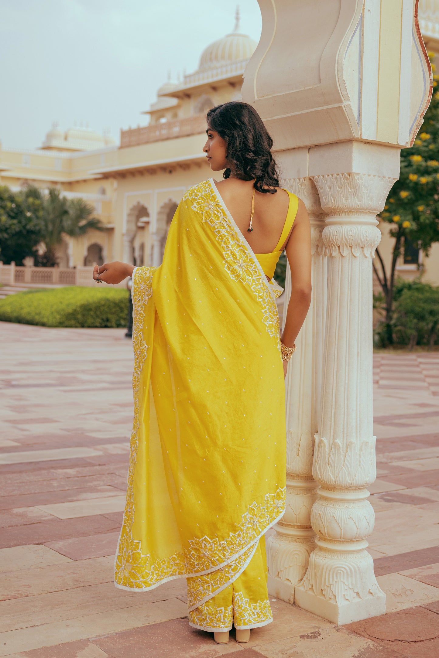 Sunshine Yellow Chanderi Silk Ajooba Saree Set