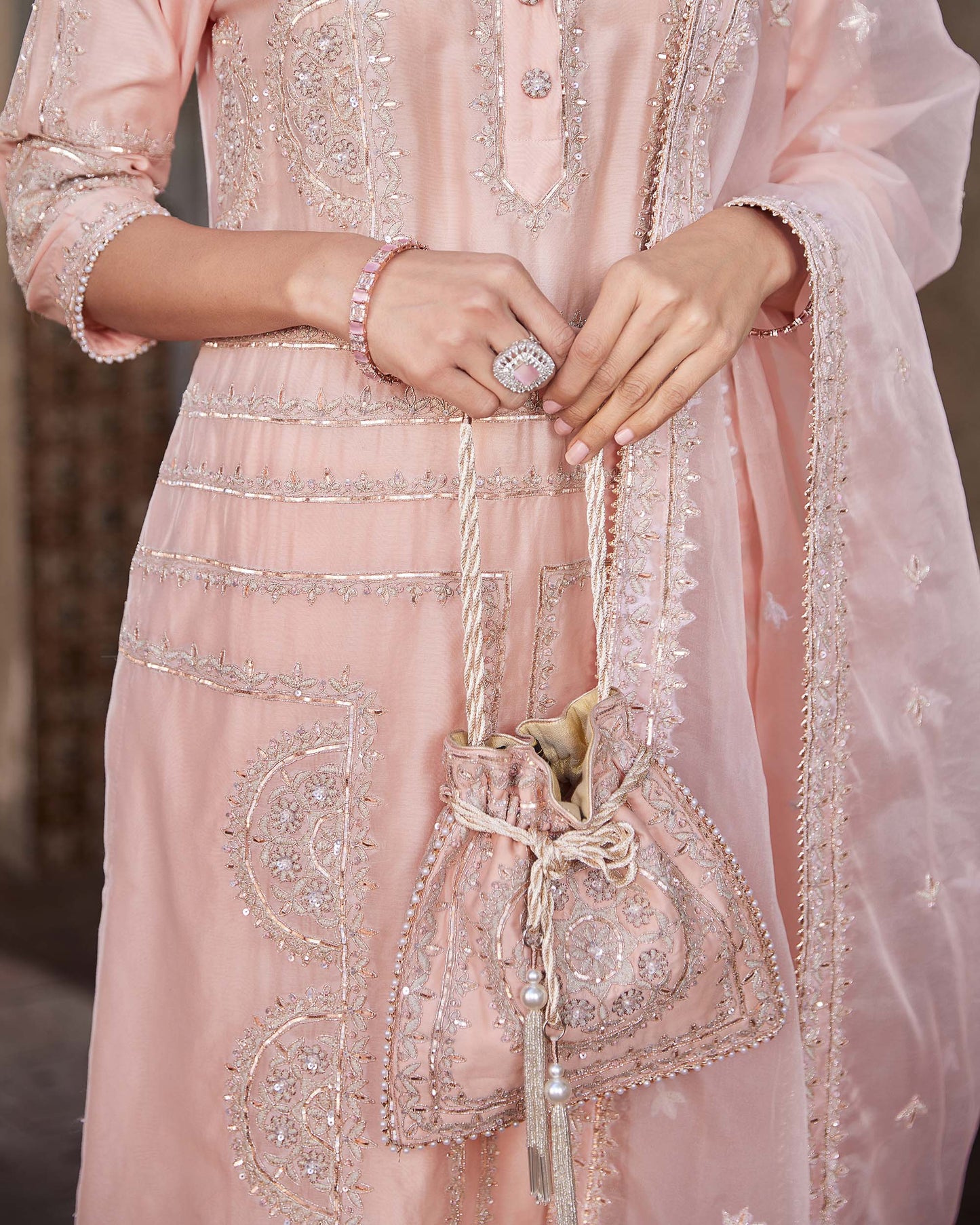 Ek Baag Peach Pure chanderi Kurta set