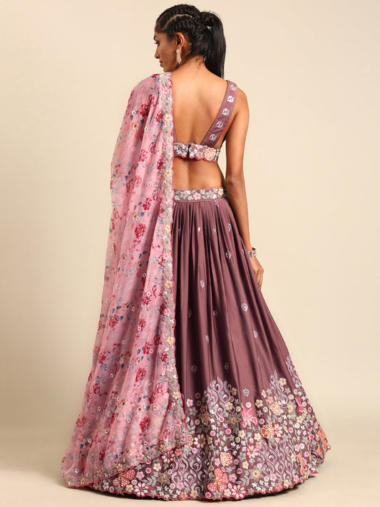 Rose Gold Chinon Sequins embroidery Lehenga