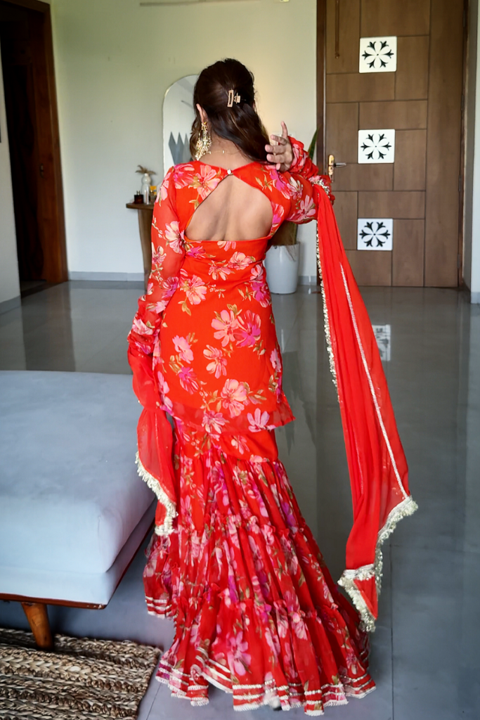 Radhika Orange Chiffon Festive Sharara Set