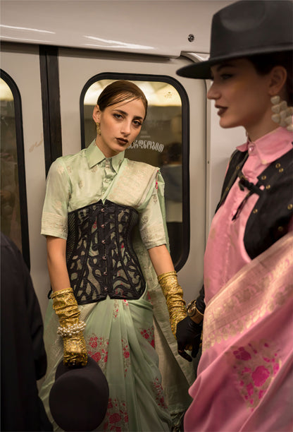 Pista Green Kyoto Habutai Silk Handloom Saree