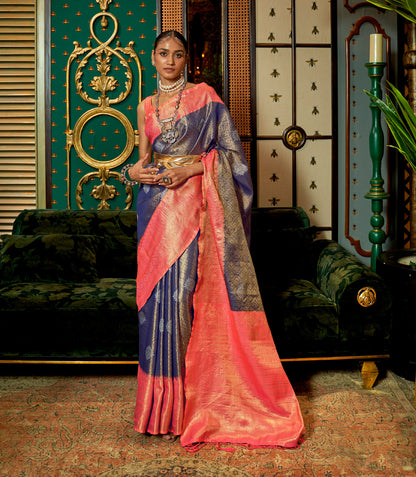 Navy Blue Kanishka Zari Handloom Silk Saree
