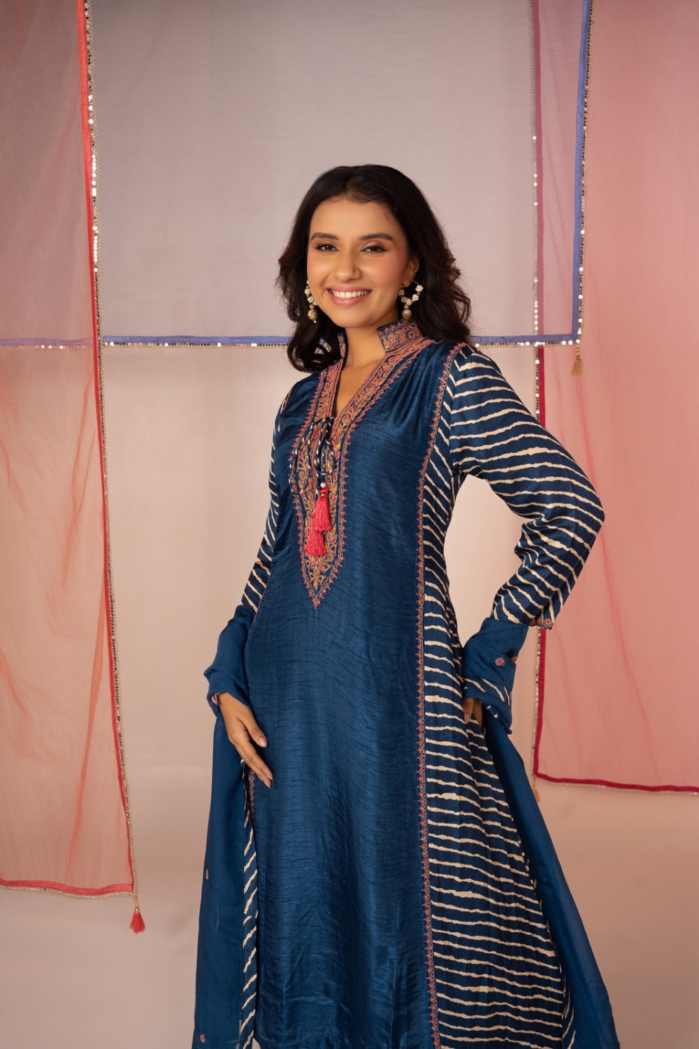 Navy blue satin silk salwar suit