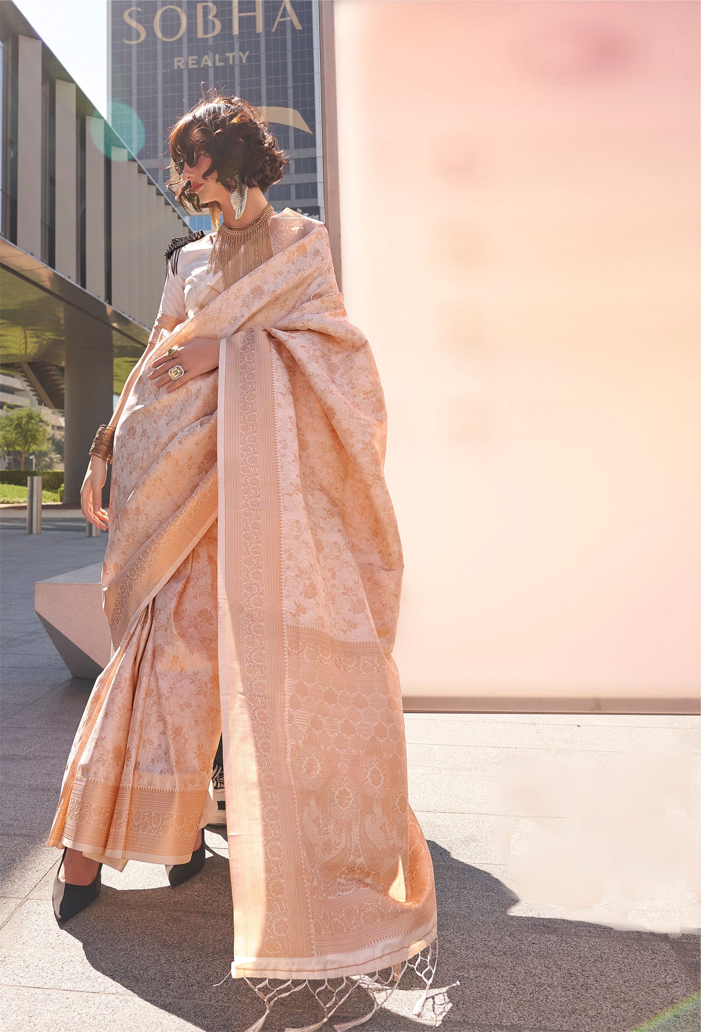 Beige Kzainaab Handloom Silk Saree