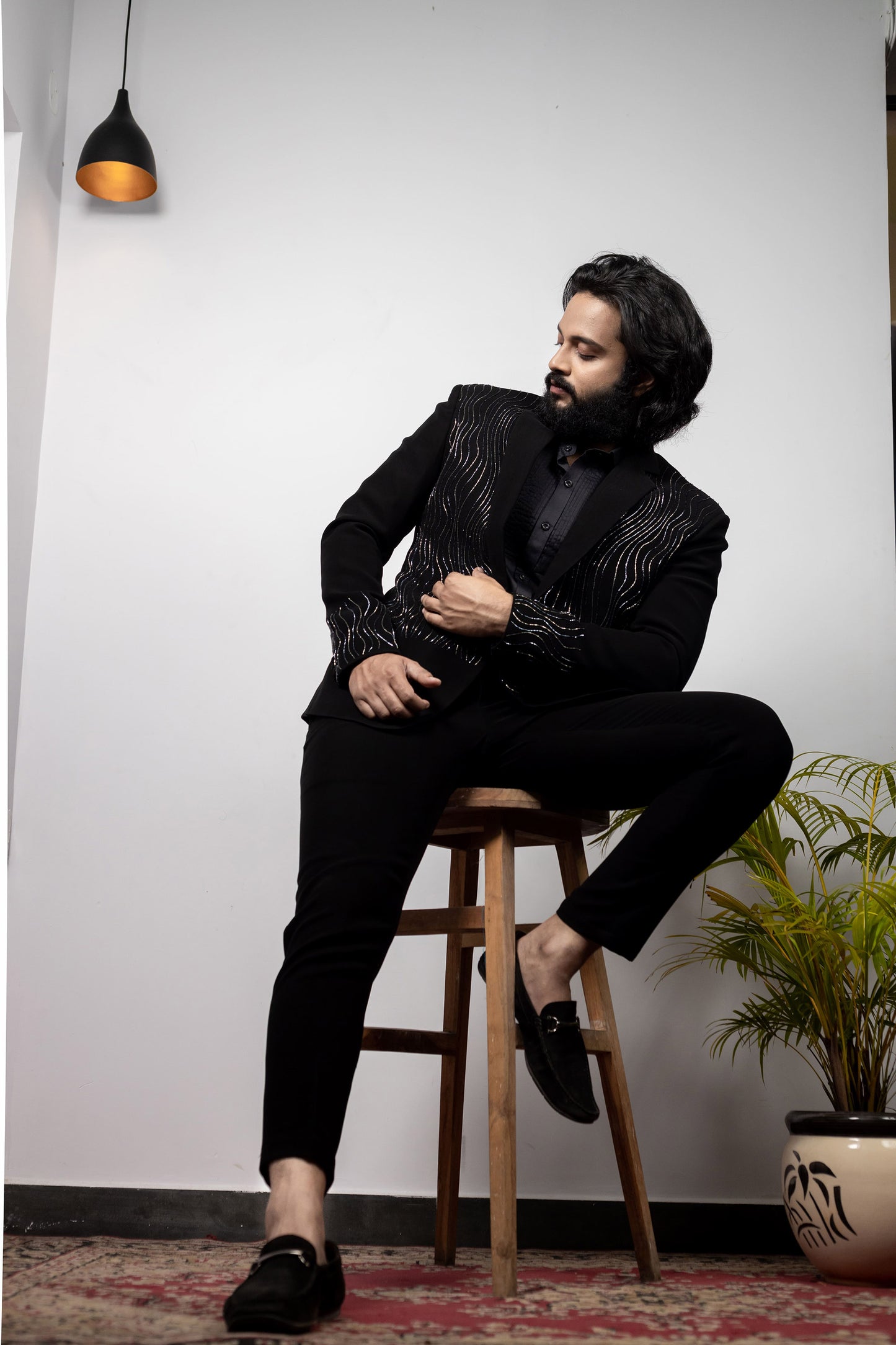 Alish Black Imported Suiting Silver Thread Embroidered Party Wear Blazer