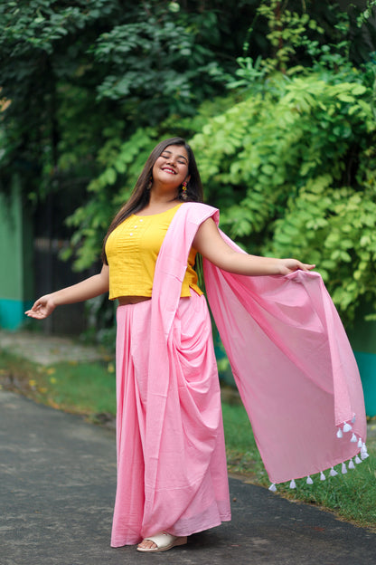 Dusty Pink Natural Dyed Mul mul Cotton Saree
