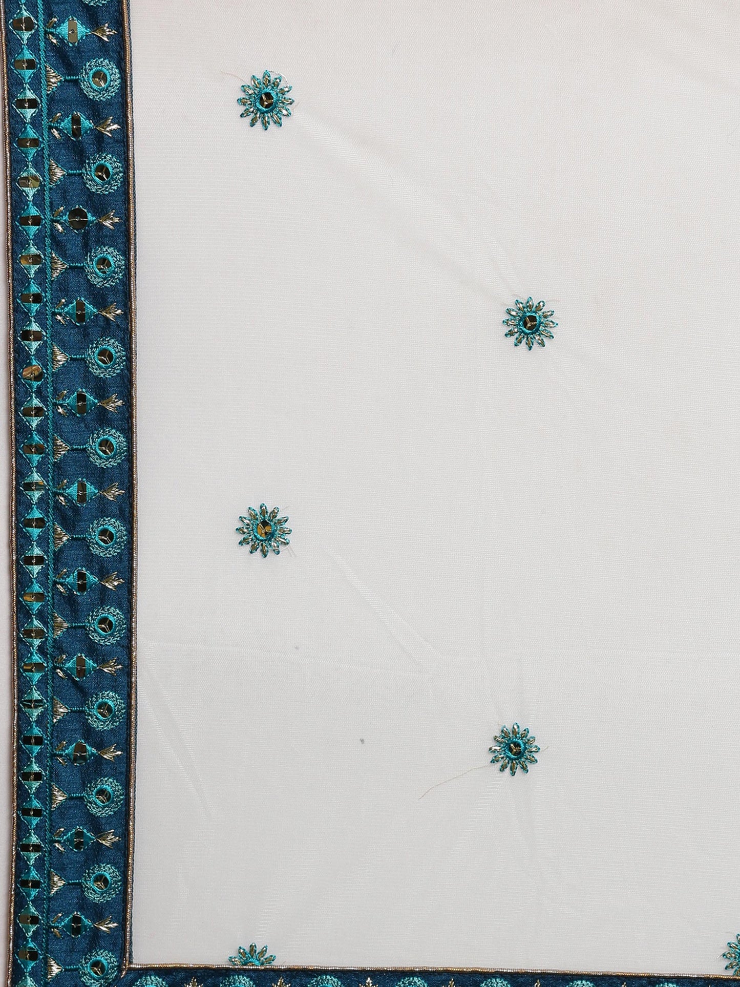 Women Teal Georgette Sequins Work Semi-Stitched Lehenga & Unstitched Blouse with Dupatta