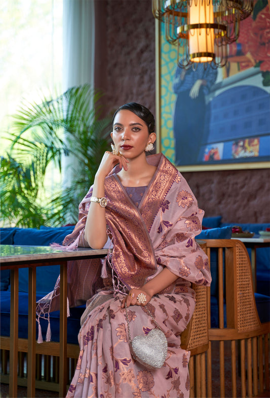 Lavender Kadvika Silk Shimmer Copper woven Saree