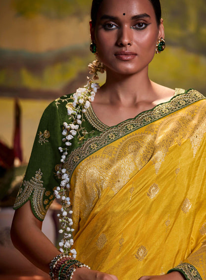 Yellow Dola Silk Sequins embroidered Parnika Festive Saree
