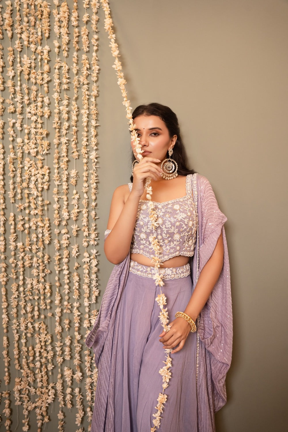 Lavender georgette Indo western with handwork blouse